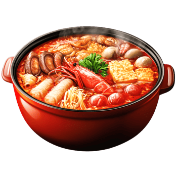Delicious Hotpot Feast with Fresh Ingredients and Steaming Broth png