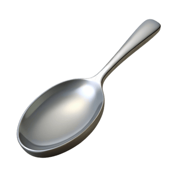 impressive classic A polished silver spoon resting diagonally on a smooth, grey stone surface, lit by a bright, cool light from the top left 4K png