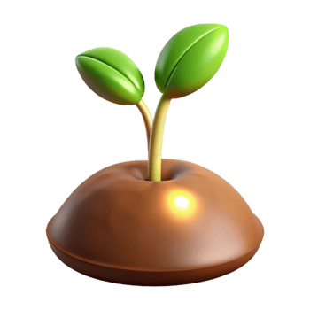 beautiful artistic A sprouting seedling pushing through rich, dark soil, lit by a warm, overhead light. Hopeful, life cycle theme premium png