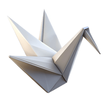 serene traditional A single, white origami crane, delicately folded, with soft, diffused lighting from all sides genuine png