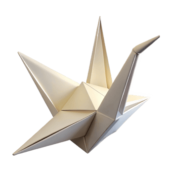 serene classic A single, white origami crane, delicately folded, with soft, diffused lighting from all sides high resolution png