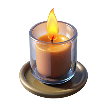 extraordinary creative A single, lit candle in a simple glass holder, with the flame casting flickering shadows exclusive png