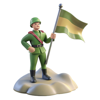 extraordinary artistic A soldier raises a flag on a conquered hilltop. Triumphant lighting, historical painting style authentic png