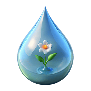 extraordinary contemporary A crystal clear drop of water magnifying a tiny wildflower. Macro photography, scientific style detailed png