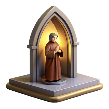 impressive creative A solitary monk praying in a simple stone chapel, lit by a single, ethereal ray of light through a stained-glass window, in a religious iconography style authentic png