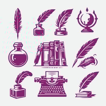 Craft Quill And Inkwell Collection Logo vector