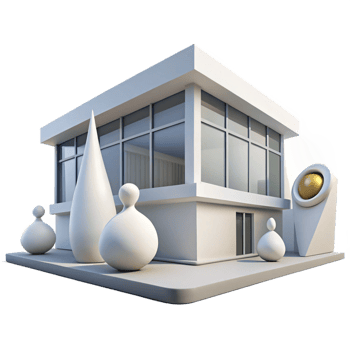 elegant vintage Modern art museum, sleek white walls, large windows, showcasing contemporary sculptures, minimalist and sophisticated style 4K png