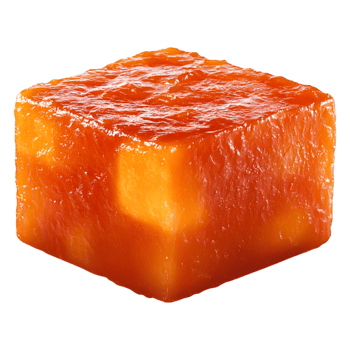 Bright Orange Jelly Cube with Glossy Surface and Light Reflection png
