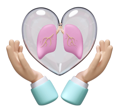 3d hand with human lung in heart transparent isolated. world pneumonia day, check lung health, organs concept, 3d illustration render png