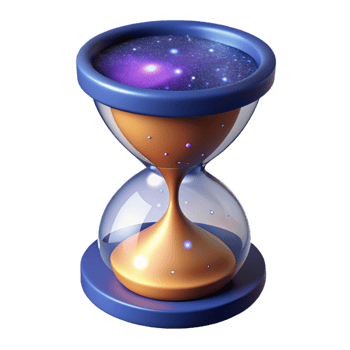impressive artistic A cosmic hourglass, filled with swirling stardust, representing the passage of time in the universe. Symbolic, ethereal style high quality png