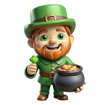 stunning vintage A mischievous leprechaun with a pot of gold, mischievous grin, Irish folklore-inspired cartoon style authentic png