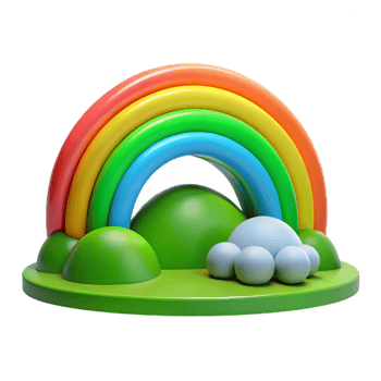 serene abstract A vibrant rainbow arcing over a green valley, bright and cheerful lighting, cartoon style premium png