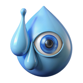 elegant abstract A single tear falling from a giant eye, transforming into a shimmering waterfall, bathed in soft blue light, Art Nouveau style high quality png