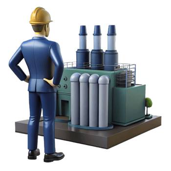 serene contemporary A lone figure in a power suit overlooking a sprawling industrial complex, powerful and imposing, dramatic backlighting premium png
