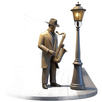 stunning traditional A Lone Street Musician Plays a Saxophone premium png