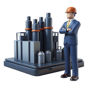 dramatic abstract A lone figure in a power suit overlooking a sprawling industrial complex, powerful and imposing, dramatic backlighting authentic png