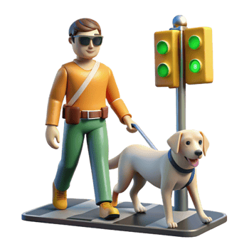 impressive abstract A robotic guide dog leading a visually impaired person through a busy street, illuminated by traffic lights. Street photography style exclusive png