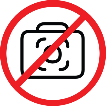 No camera icon with a red prohibition sign. Perfect for private events, theaters, and places where photography is not allowed. png
