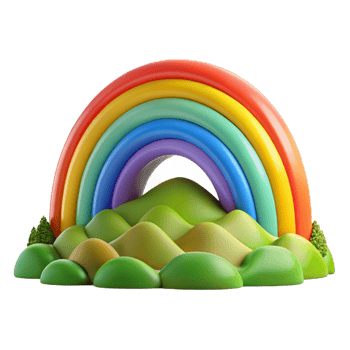 elegant artistic A vibrant rainbow arching over a green valley, panoramic view, vibrant colors, fantasy style detailed png