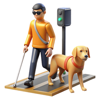 extraordinary rustic A robotic guide dog leading a visually impaired person through a busy street, illuminated by traffic lights. Street photography style 4K png
