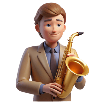 stunning abstract Portrait of a young musician with a saxophone, bathed in the warm glow of a jazz club, in a vintage poster style authentic png