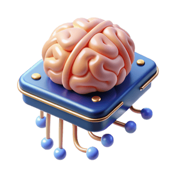 extraordinary modern A brain-computer interface visualized by glowing neural connections between a human brain and a computer chip, in a scientific visualization style professional png