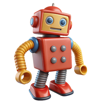 wonderful classic A vintage, toy robot with bright, primary colors winding down, its key protruding from its back. Retro illustration style 4K png