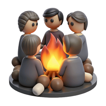 stunning artistic A group of people huddled around a fire in a dark alley, their faces illuminated by the flickering flames. Gritty and realistic style exclusive png