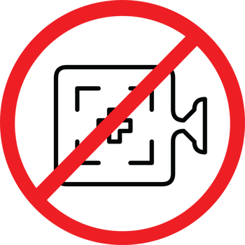 No recording, icon with a red prohibition sign. Perfect for theaters, cinemas, and places where recording is not allowed. Simple design on a light background png