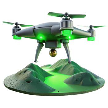 dramatic creative A solitary drone hovering over a desolate wasteland, illuminated by a sickly green sky, cinematic and ominous, premium png