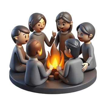 wonderful vintage A group of people huddled around a fire in a dark alley, their faces illuminated by the flickering flames. Gritty and realistic style premium png