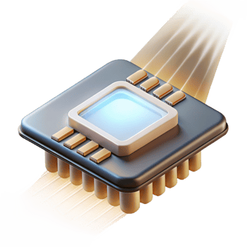 vibrant modern A levitating microchip intricately etched with circuitry, illuminated by a focused beam of white light, rendered in a technical, detailed style professional png