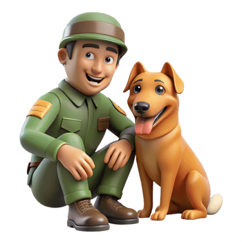 wonderful abstract A soldier shares a moment of camaraderie with a stray dog amidst the ruins. Touching composition, heartwarming style authentic png