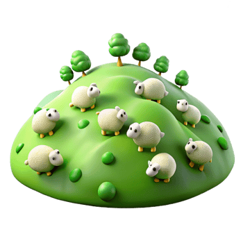 beautiful creative A rolling green hill dotted with sheep, peaceful pastoral scene, Impressionist painting style genuine png