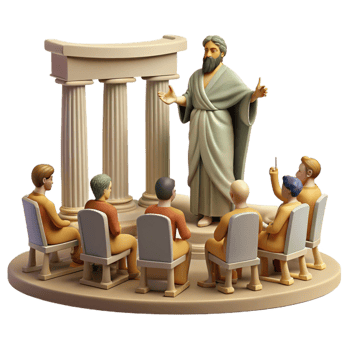 extraordinary vintage An ancient Greek philosopher lecturing to his students in an open-air amphitheater, bathed in the warm sunlight. Classical, realistic style genuine png