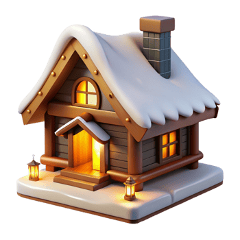 vibrant creative Swiss chalet, wooden beams, snow-covered roof, cozy interior, warm firelight, digital art high quality png