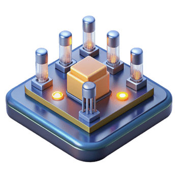 beautiful vintage A microscopic view of transistors on a circuit board, illuminated by a scanning electron microscope, in a scientific photography style detailed png