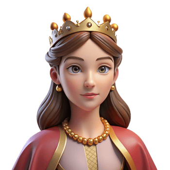 extraordinary creative Portrait of a regal queen with a crown and flowing gown, lit by the soft light of a palace window, in a Renaissance painting style original png
