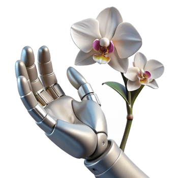 vibrant creative A Female Cyborg Hand Delicately Holding a genuine png