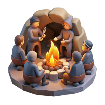 beautiful contemporary A group of rebels huddled around a flickering fire in a subterranean bunker, gritty and realistic, warm firelight premium png