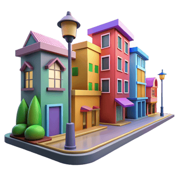 dramatic rustic A vibrant street scene in a bustling city, colorful buildings, streetlights, urban style original png