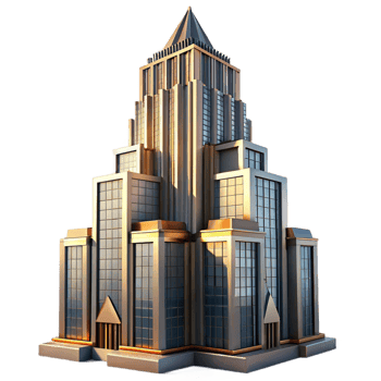 extraordinary contemporary Art Deco skyscraper, intricate geometric facade, chrome accents, sharp shadows cast by a late afternoon sun, volumetric lighting, cinematic style exclusive png