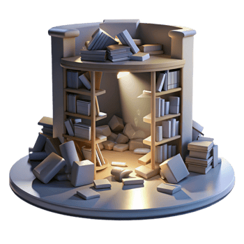 elegant minimalist A Decaying Library with Books Scattered original png