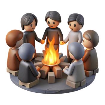 extraordinary traditional A group of people huddled around a fire in a dark alley, their faces illuminated by the flickering flames. Gritty and realistic style exclusive png