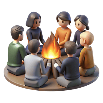 elegant traditional A group of people huddled around a fire in a dark alley, their faces illuminated by the flickering flames. Gritty and realistic style high resolution png