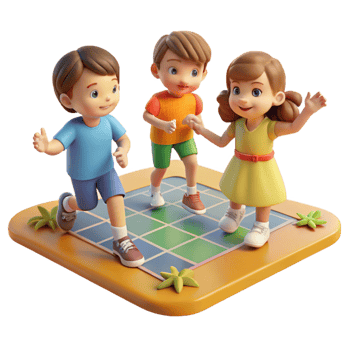 extraordinary minimalist A group of children playing hopscotch in a 1950s suburban street, bathed in the warm, nostalgic glow of the afternoon sun. Vintage, illustrative style exclusive png