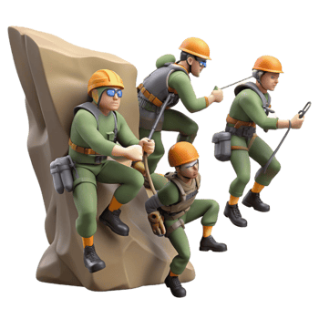 dramatic abstract A group of soldiers rappels down a cliff face, preparing for a surprise attack. Dynamic composition, action-adventure style original png
