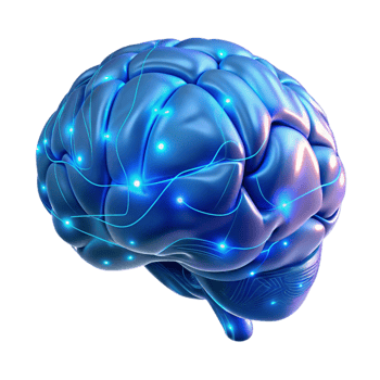 dramatic traditional A holographic projection of a human brain, intricately detailed with neural pathways illuminated by pulsating blue light, rendered in a hyperrealistic style premium png