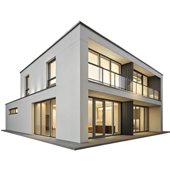 Modern Two Story House with Large Windows and Balcony Architectural Design png