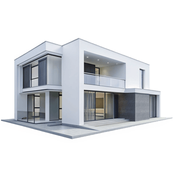 Modern Two Story House Architectural Design with Balcony and Large Windows png